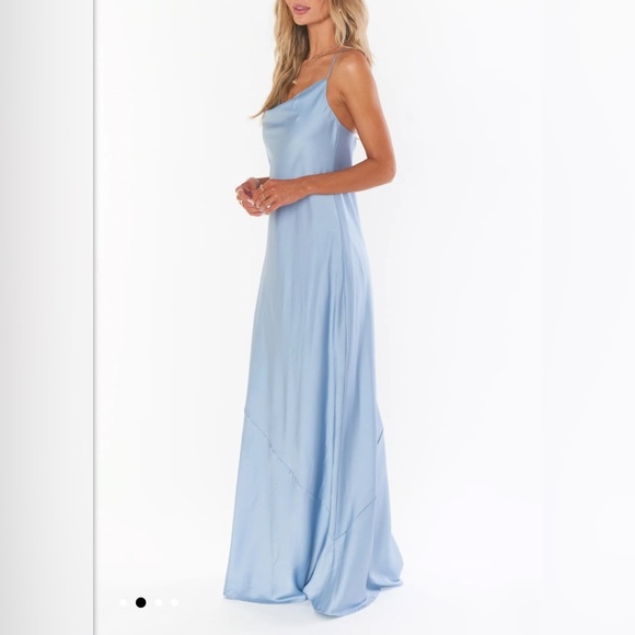Show Me Your Mumu Tuscany Maxi Slip Dress in Steel Blue Luxe Satin Sz. XXL - Picture 2 of 6